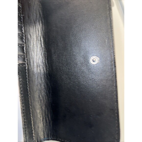 Kut From the Kloth Wallet Slim Black White Striped Vegan Leather Tri Fold Snap - Picture 5 of 12